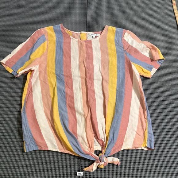 Madewell Tops - Madewell Womens Small Multicolor Striped Tie Front Button Back Short Sleeve Top